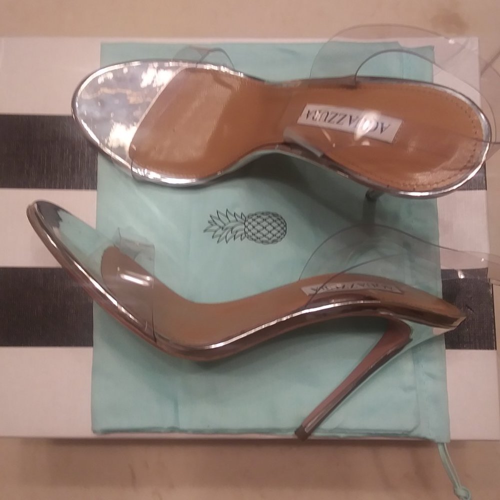 Aquazzura So Nude 105mm Metallic Plexi See-Through Sandals. Size 39. New. - Picture 5 of 11